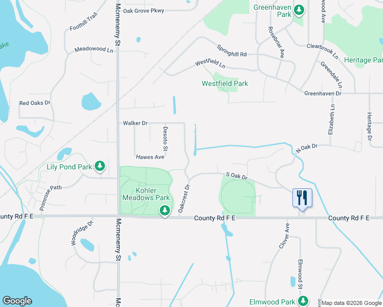 map of restaurants, bars, coffee shops, grocery stores, and more near 4220 Oakcrest Drive in Vadnais Heights