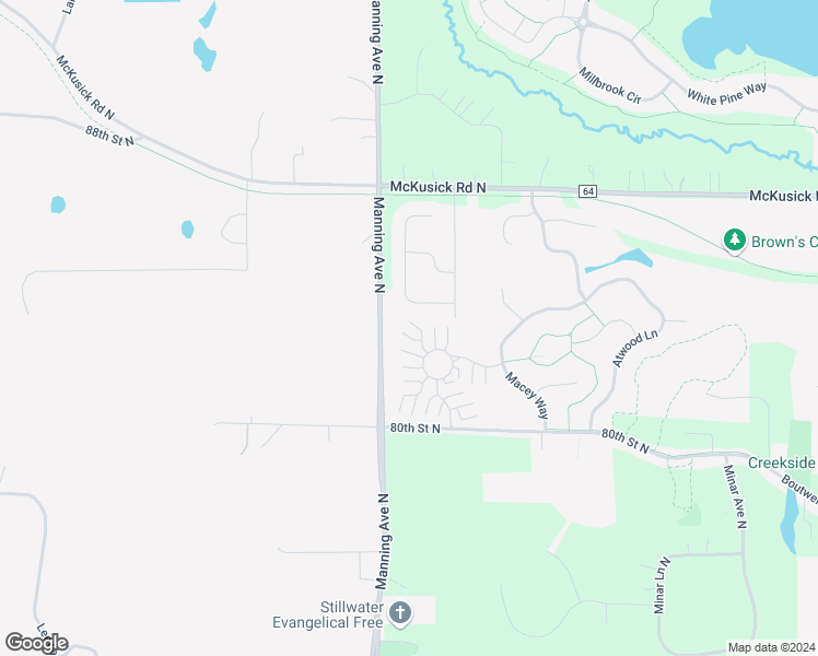 map of restaurants, bars, coffee shops, grocery stores, and more near 8335 Manning Avenue North in Stillwater