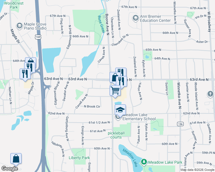 map of restaurants, bars, coffee shops, grocery stores, and more near in Brooklyn Park