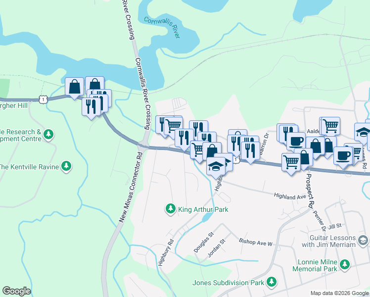 map of restaurants, bars, coffee shops, grocery stores, and more near 8911 Commercial Street in New Minas