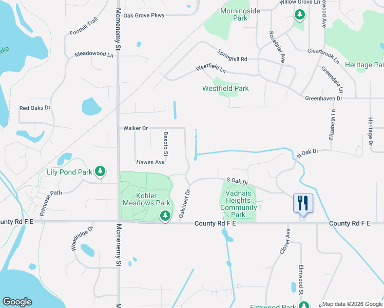 map of restaurants, bars, coffee shops, grocery stores, and more near 4220 Oakcrest Drive in Vadnais Heights