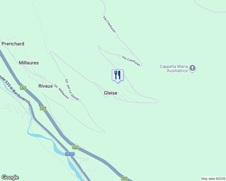 map of restaurants, bars, coffee shops, grocery stores, and more near 6 Borgata Gleise in Gleise