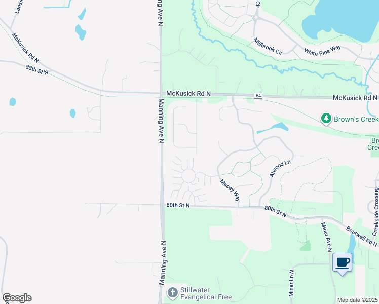 map of restaurants, bars, coffee shops, grocery stores, and more near 3609 Summit Lane in Stillwater