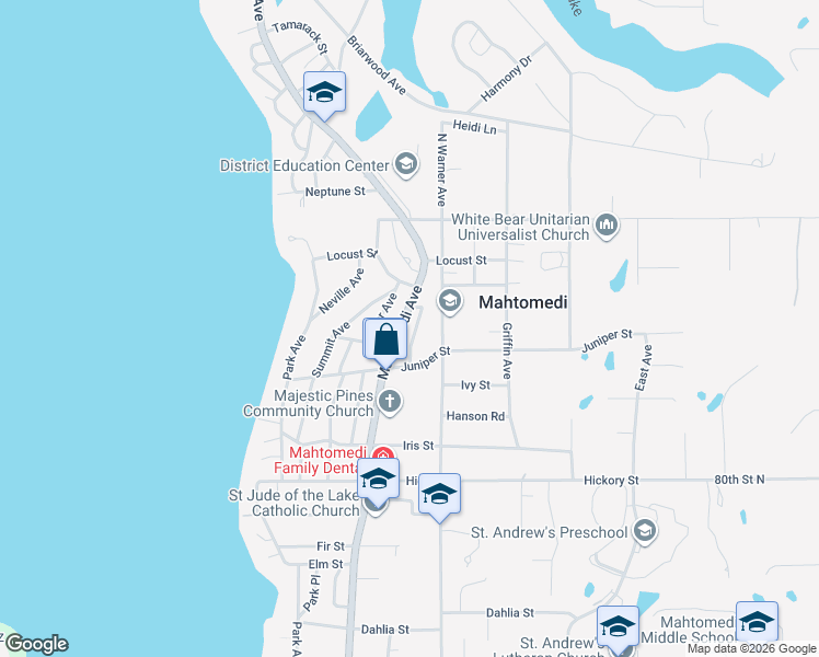 map of restaurants, bars, coffee shops, grocery stores, and more near 1144 Mahtomedi Avenue in Mahtomedi