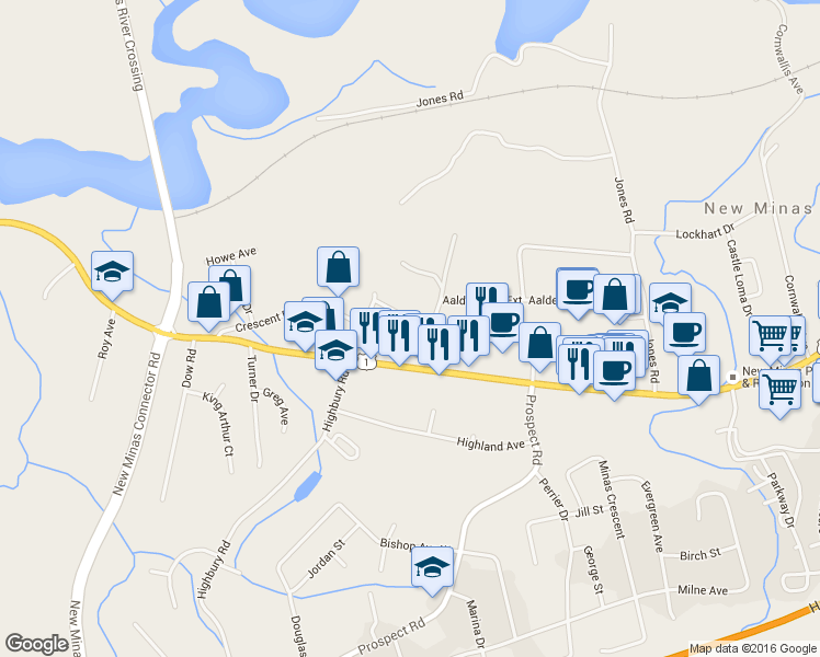 map of restaurants, bars, coffee shops, grocery stores, and more near 48 Redden Avenue in New Minas