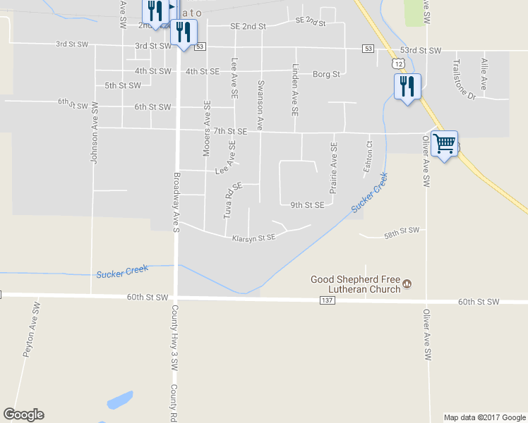 map of restaurants, bars, coffee shops, grocery stores, and more near 915 Swanson Avenue in Cokato
