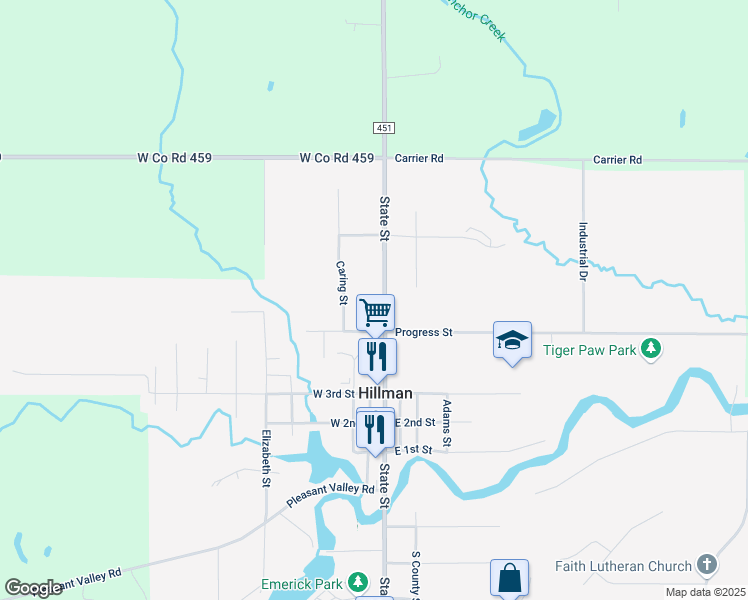map of restaurants, bars, coffee shops, grocery stores, and more near 641 State Street in Hillman
