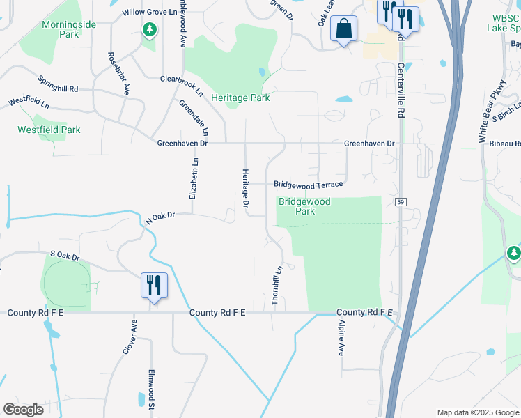 map of restaurants, bars, coffee shops, grocery stores, and more near 4219 Thornhill Lane in Vadnais Heights