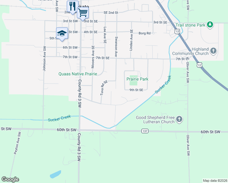 map of restaurants, bars, coffee shops, grocery stores, and more near 915 Swanson Avenue in Cokato