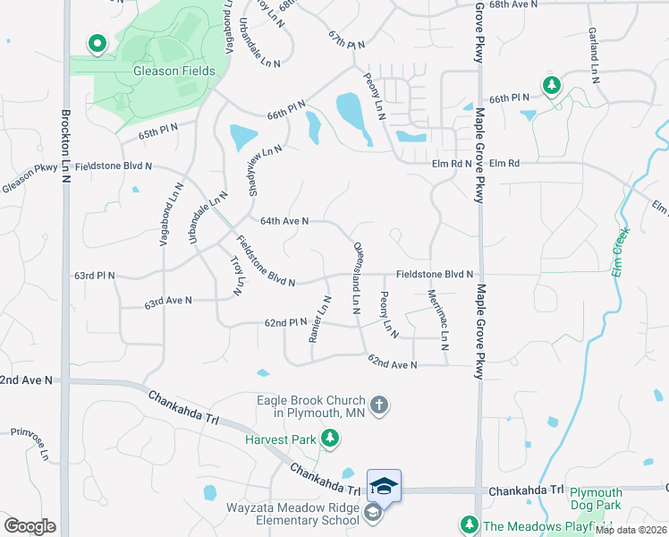 map of restaurants, bars, coffee shops, grocery stores, and more near 6299 Queensland Lane North in Maple Grove