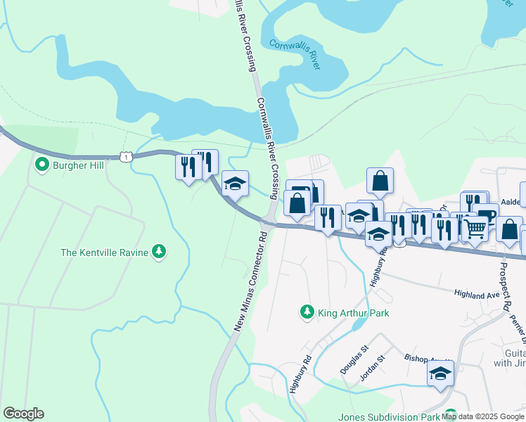 map of restaurants, bars, coffee shops, grocery stores, and more near 8843 Commercial Street in New Minas
