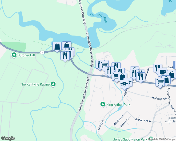 map of restaurants, bars, coffee shops, grocery stores, and more near 8843 Commercial Street in New Minas