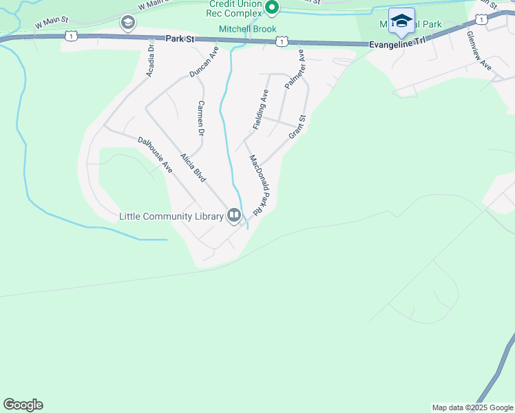 map of restaurants, bars, coffee shops, grocery stores, and more near 41 Macdonald Park Road in Kentville