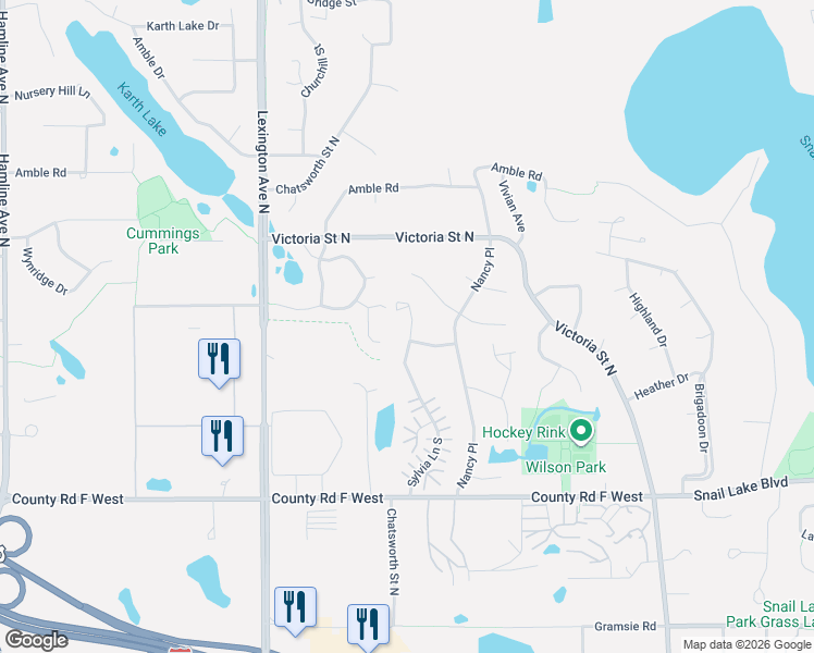 map of restaurants, bars, coffee shops, grocery stores, and more near 947 Sylvia Lane in Saint Paul