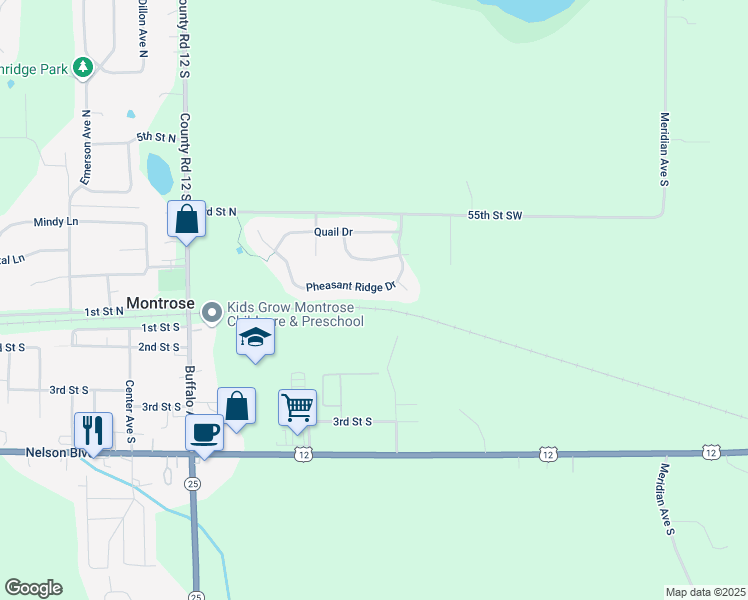 map of restaurants, bars, coffee shops, grocery stores, and more near 186 Pheasant Ridge Drive in Montrose
