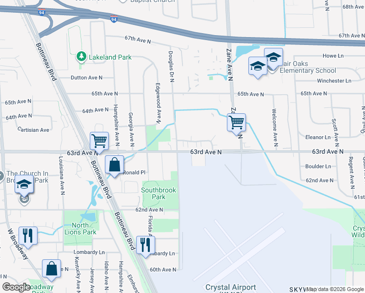 map of restaurants, bars, coffee shops, grocery stores, and more near in Brooklyn Park