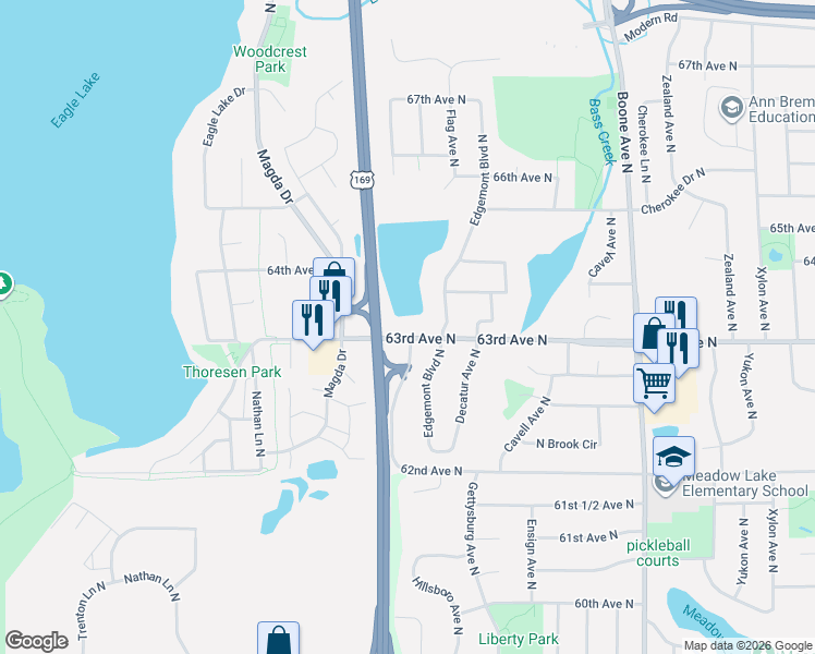 map of restaurants, bars, coffee shops, grocery stores, and more near 6300 U.S. 169 in Minneapolis