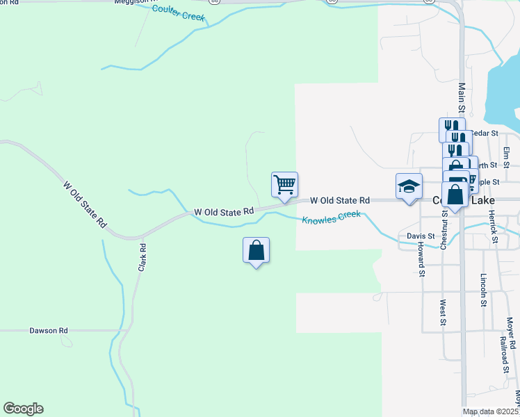 map of restaurants, bars, coffee shops, grocery stores, and more near 7501 Springwood Drive in Central Lake