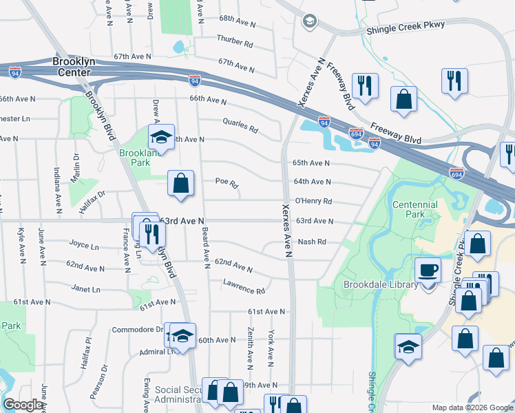 map of restaurants, bars, coffee shops, grocery stores, and more near 3100 O'Henry Road in Minneapolis