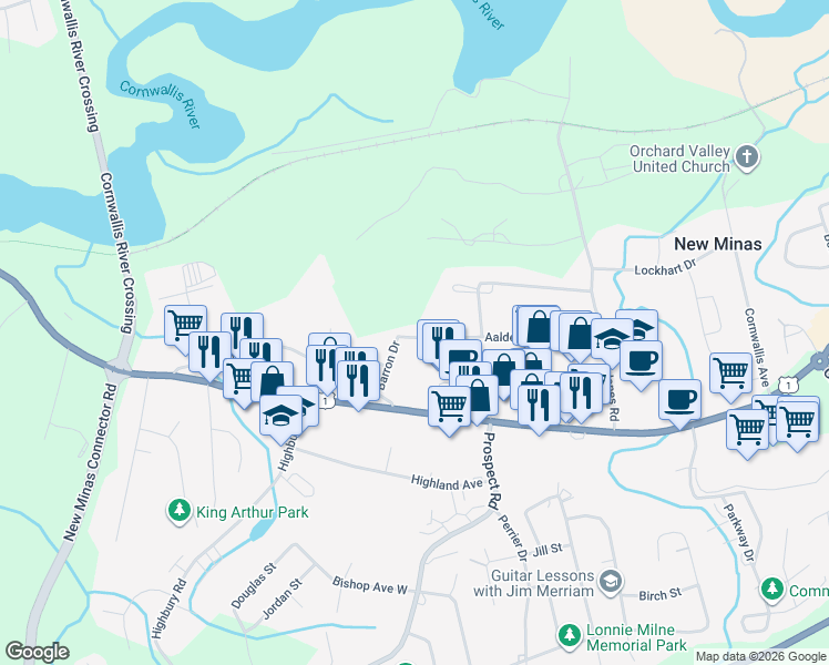 map of restaurants, bars, coffee shops, grocery stores, and more near 5 Aalders Avenue Extension in New Minas