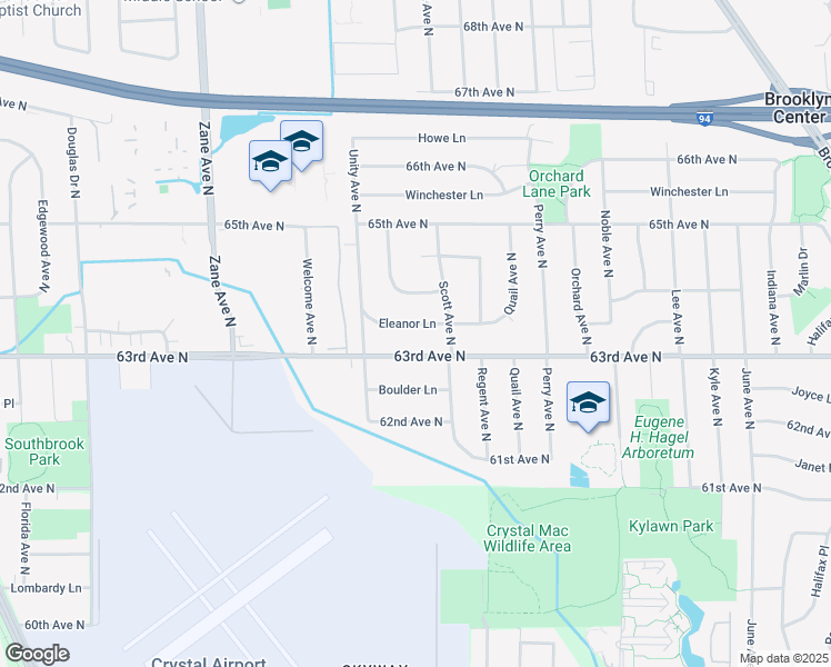map of restaurants, bars, coffee shops, grocery stores, and more near 5306 Eleanor Lane in Brooklyn Center