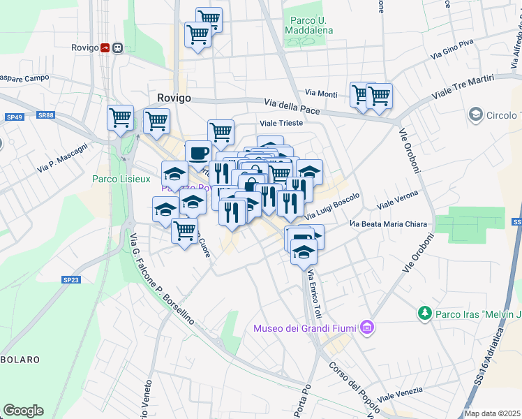 map of restaurants, bars, coffee shops, grocery stores, and more near in Rovigo
