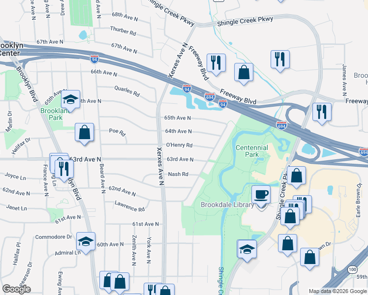 map of restaurants, bars, coffee shops, grocery stores, and more near 2818 O'Henry Road in Minneapolis