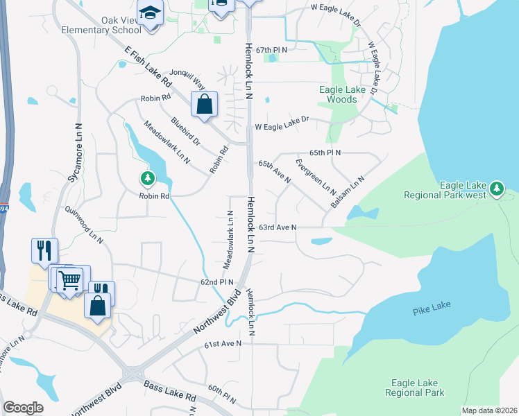 map of restaurants, bars, coffee shops, grocery stores, and more near 11875 64th Avenue North in Maple Grove