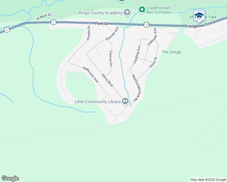map of restaurants, bars, coffee shops, grocery stores, and more near 55 Alicia Boulevard in Kentville