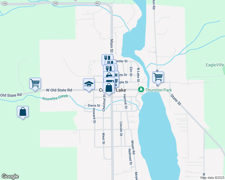 map of restaurants, bars, coffee shops, grocery stores, and more near in Central Lake