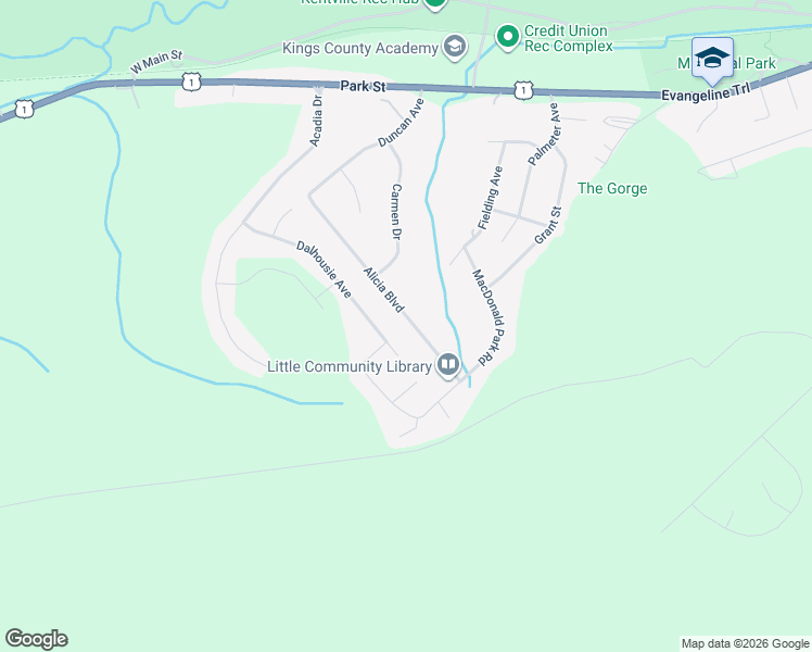 map of restaurants, bars, coffee shops, grocery stores, and more near 55 Alicia Boulevard in Kentville