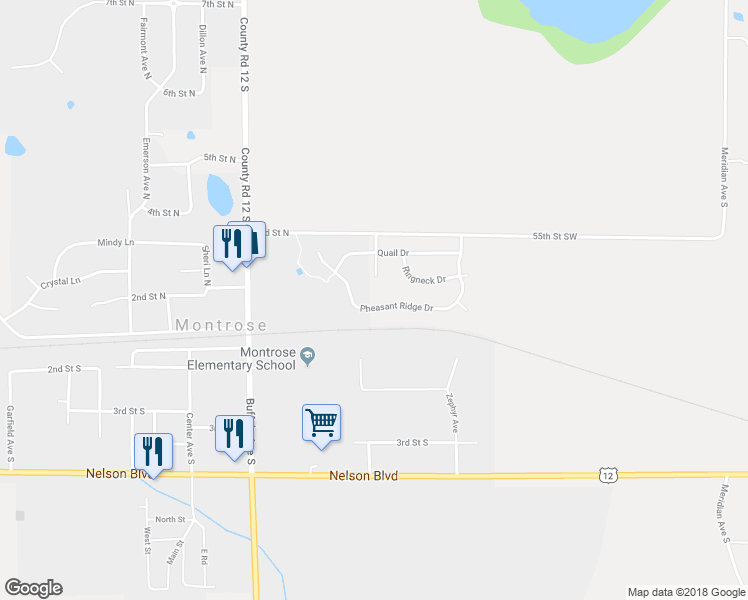 map of restaurants, bars, coffee shops, grocery stores, and more near 153 Pheasant Ridge Drive in Montrose