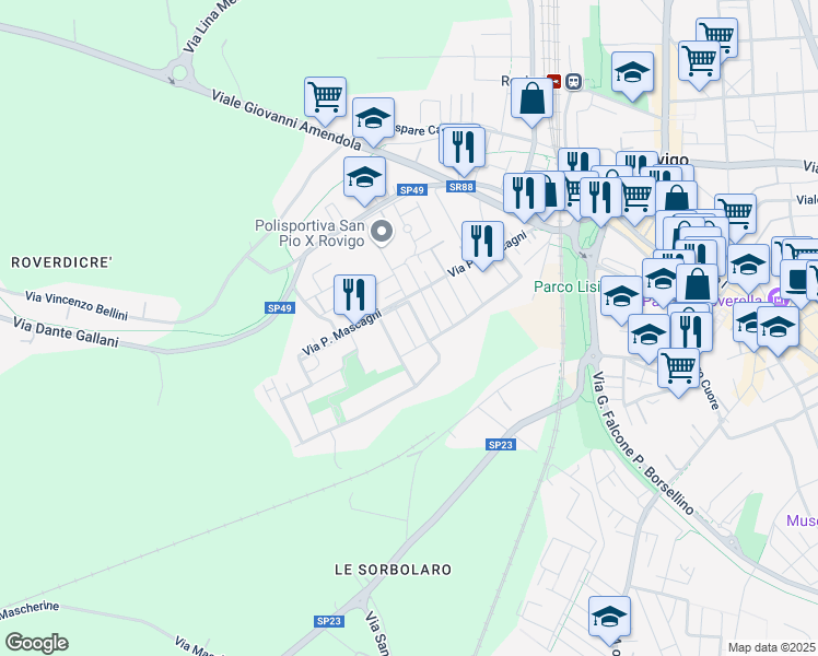 map of restaurants, bars, coffee shops, grocery stores, and more near 5 Via Antonio Vivaldi in Rovigo
