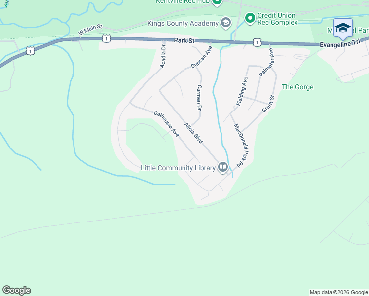 map of restaurants, bars, coffee shops, grocery stores, and more near 38 Dalhousie Avenue in Kentville