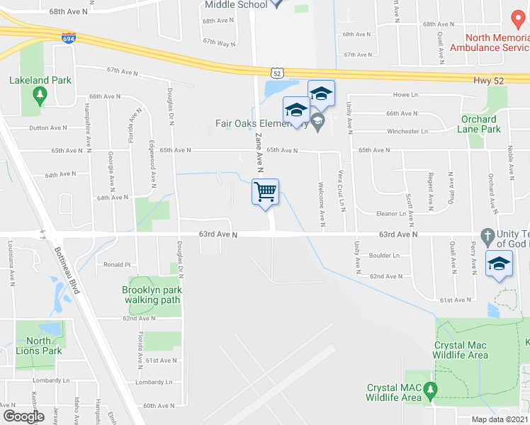 map of restaurants, bars, coffee shops, grocery stores, and more near 6321 Zane Avenue North in Minneapolis