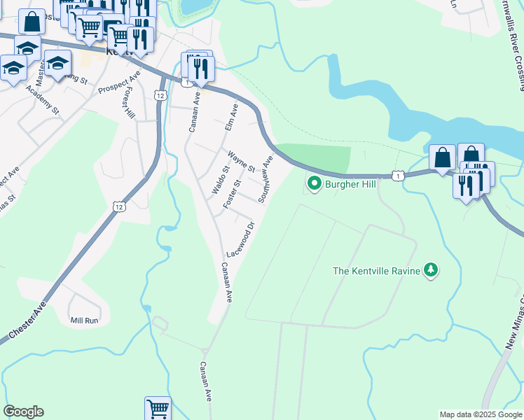 map of restaurants, bars, coffee shops, grocery stores, and more near 6 Lavinia Street in Kentville