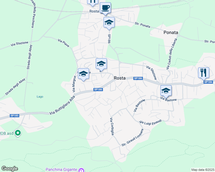 map of restaurants, bars, coffee shops, grocery stores, and more near 15A Via Buttigliera Alta in Rosta