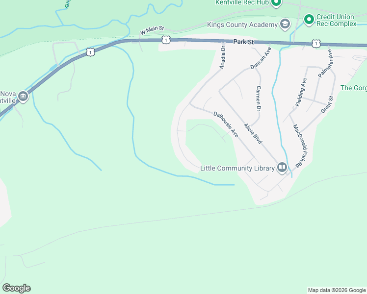 map of restaurants, bars, coffee shops, grocery stores, and more near 48 Acadia Drive in Kentville