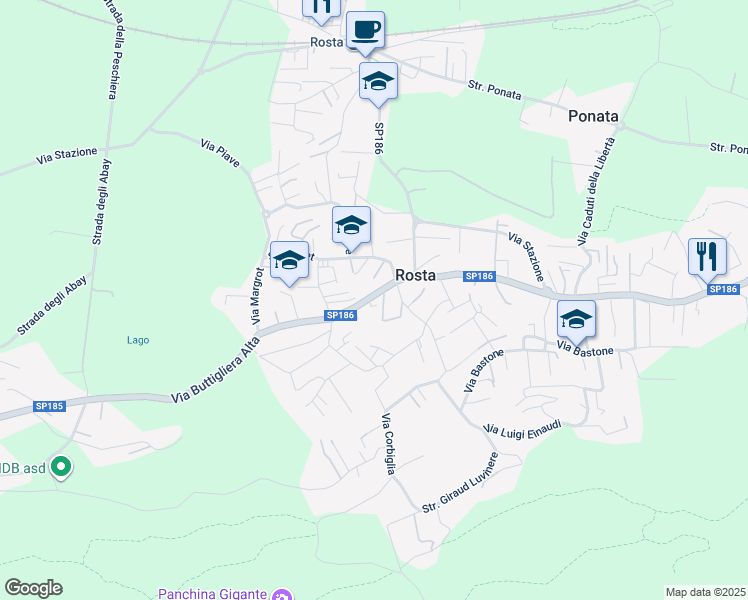map of restaurants, bars, coffee shops, grocery stores, and more near 15A Via Buttigliera Alta in Rosta