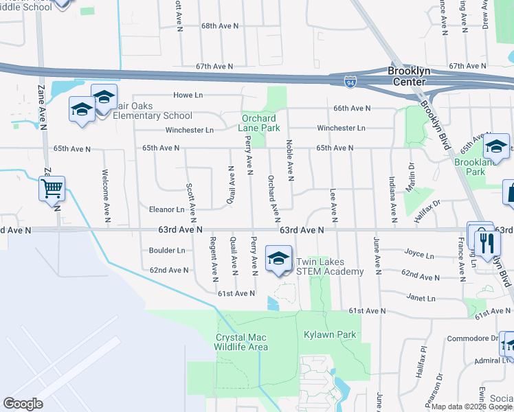 map of restaurants, bars, coffee shops, grocery stores, and more near 6318 Perry Avenue North in Minneapolis