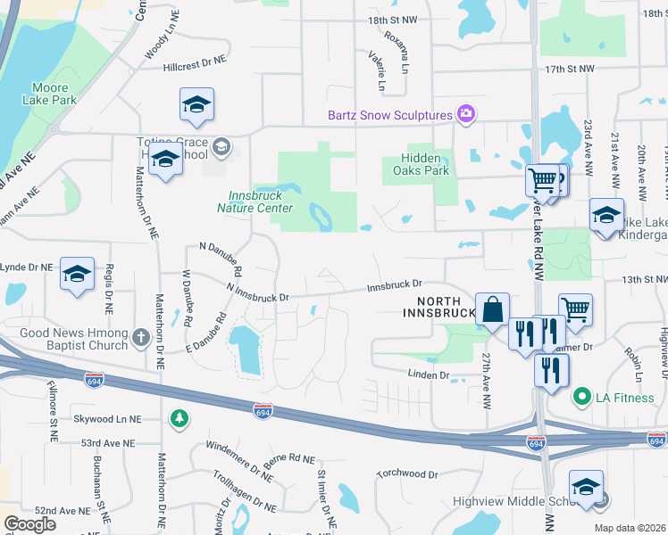 map of restaurants, bars, coffee shops, grocery stores, and more near 5800 Stinson Boulevard in Saint Paul