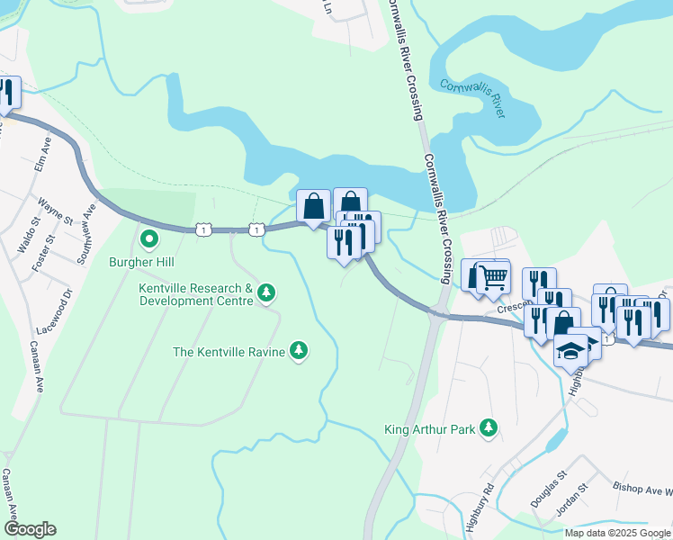 map of restaurants, bars, coffee shops, grocery stores, and more near 18 Kentucky Court in New Minas