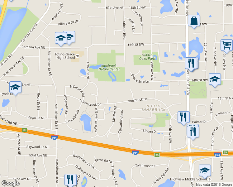 map of restaurants, bars, coffee shops, grocery stores, and more near 5800 Stinson Boulevard in Saint Paul
