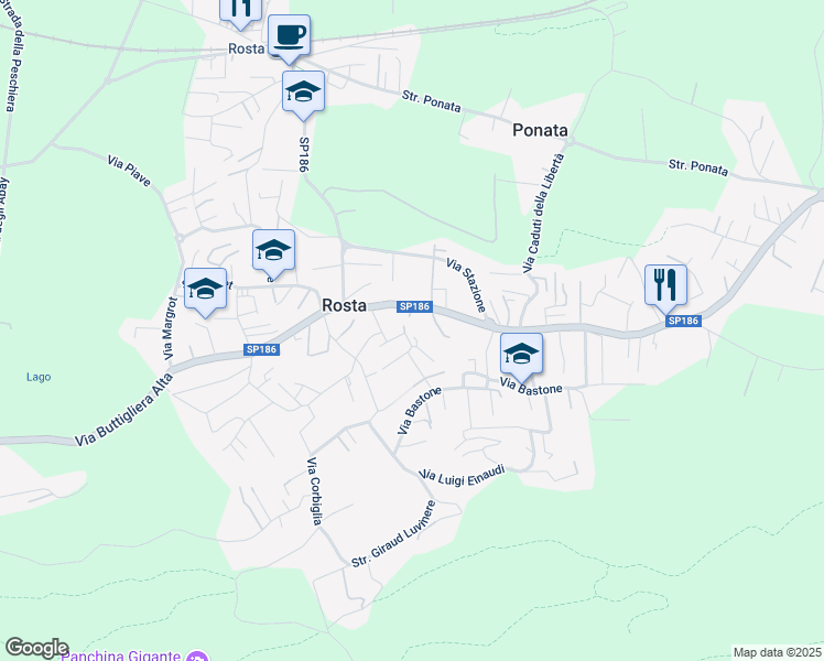 map of restaurants, bars, coffee shops, grocery stores, and more near 11 Via Gabriele d'Annunzio in Rosta