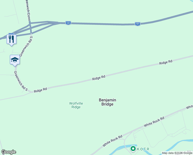map of restaurants, bars, coffee shops, grocery stores, and more near 685 Ridge Road in Wolfville