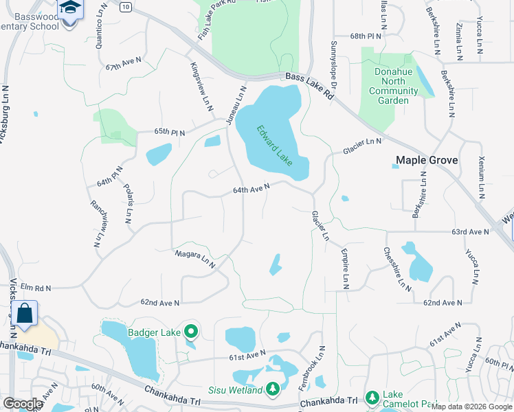 map of restaurants, bars, coffee shops, grocery stores, and more near 6359 Ithaca Lane North in Maple Grove