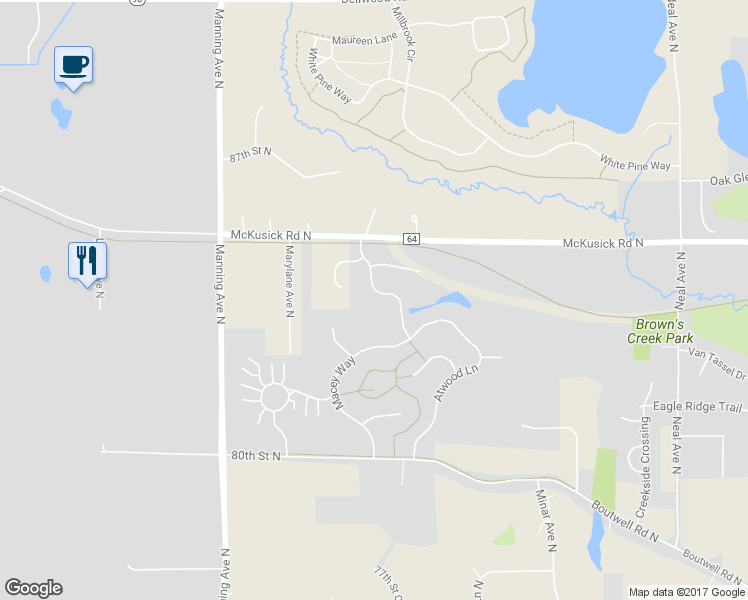 map of restaurants, bars, coffee shops, grocery stores, and more near 1420 Macey Way in Stillwater