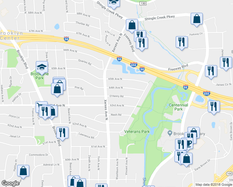 map of restaurants, bars, coffee shops, grocery stores, and more near 2818 O'Henry Road in Minneapolis