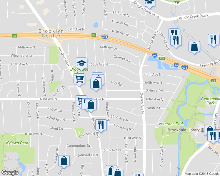 map of restaurants, bars, coffee shops, grocery stores, and more near 3312 O'Henry Road in Minneapolis