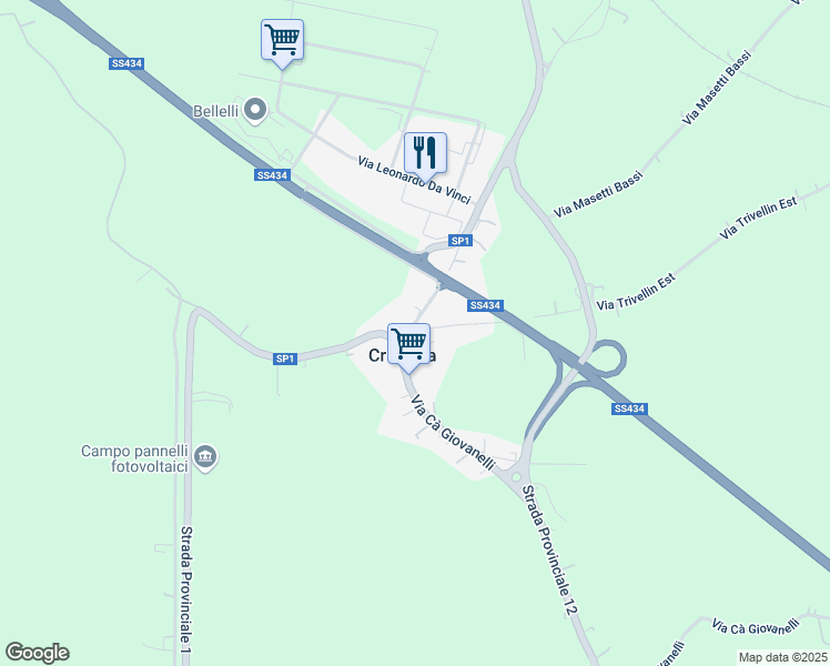 map of restaurants, bars, coffee shops, grocery stores, and more near 23 Via Trivellin Ovest in Crocetta